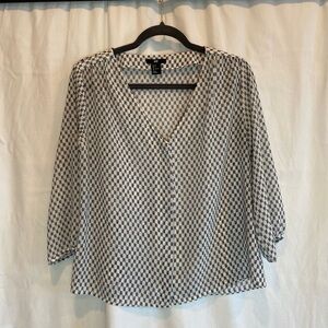 H&M Blue and White Geometric Blouse